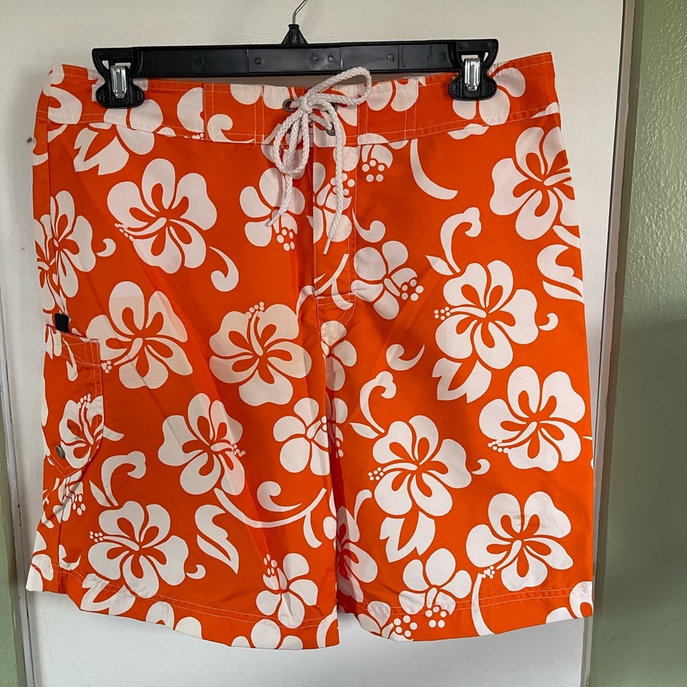 Express Orange and White Floral Men's Athletic Shorts